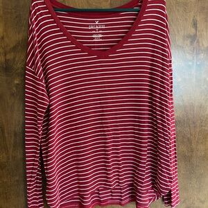 American Eagle Outfitters Red and White Striped Long Sleeve Tee